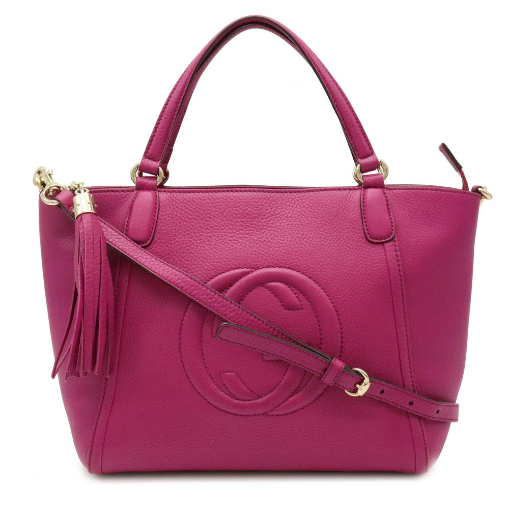 Gucci Soho Interlocking G Tote Bag Crossbody Fringe Tassel Leather Purple